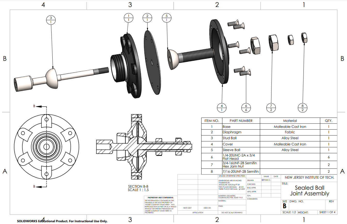 Drawing of ball joint assembly