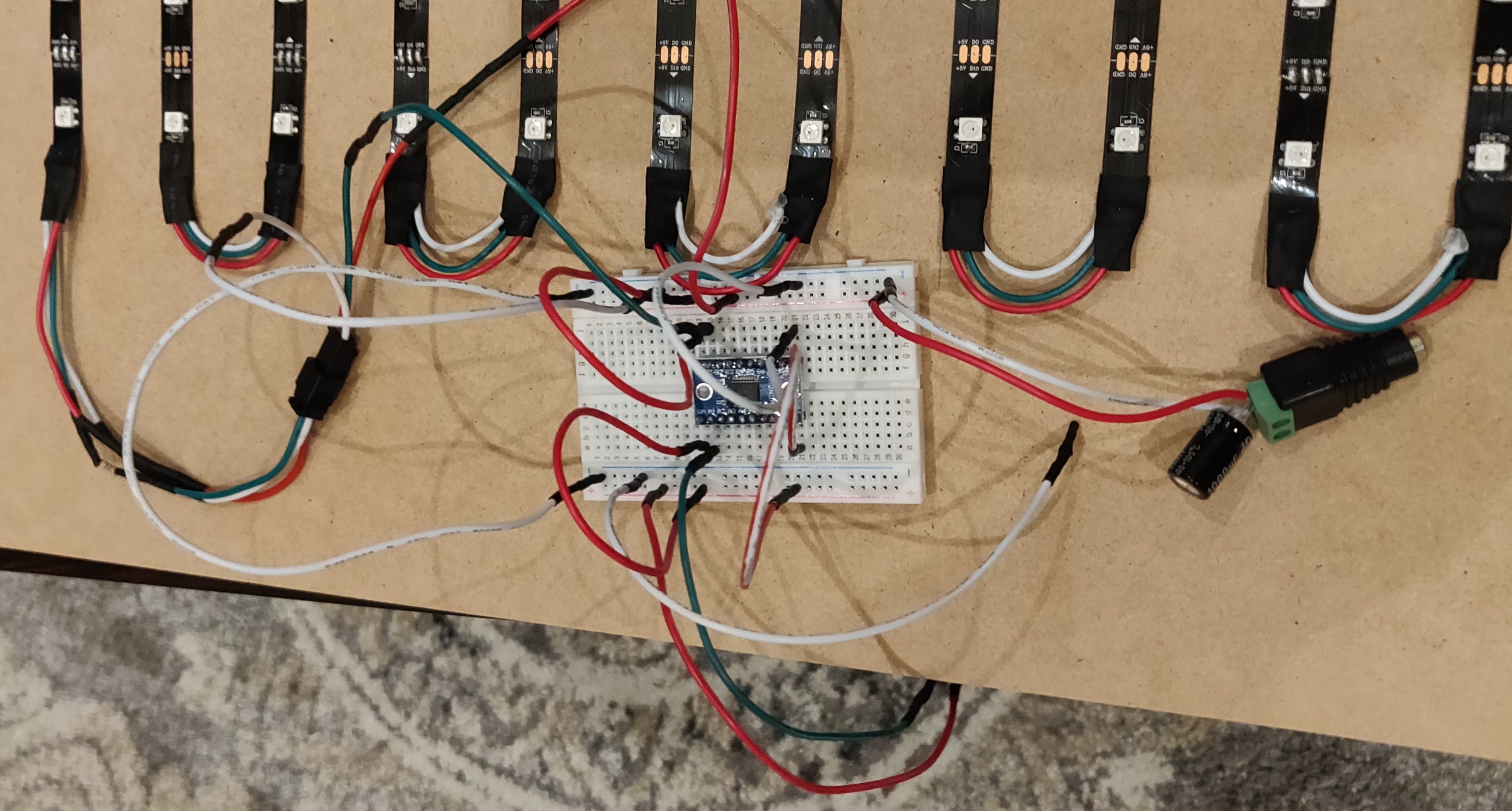 Picture of the wired breadboard used for the project